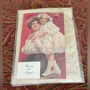 Vintage Style Mother and Child Greeting Card with an Angel Pin